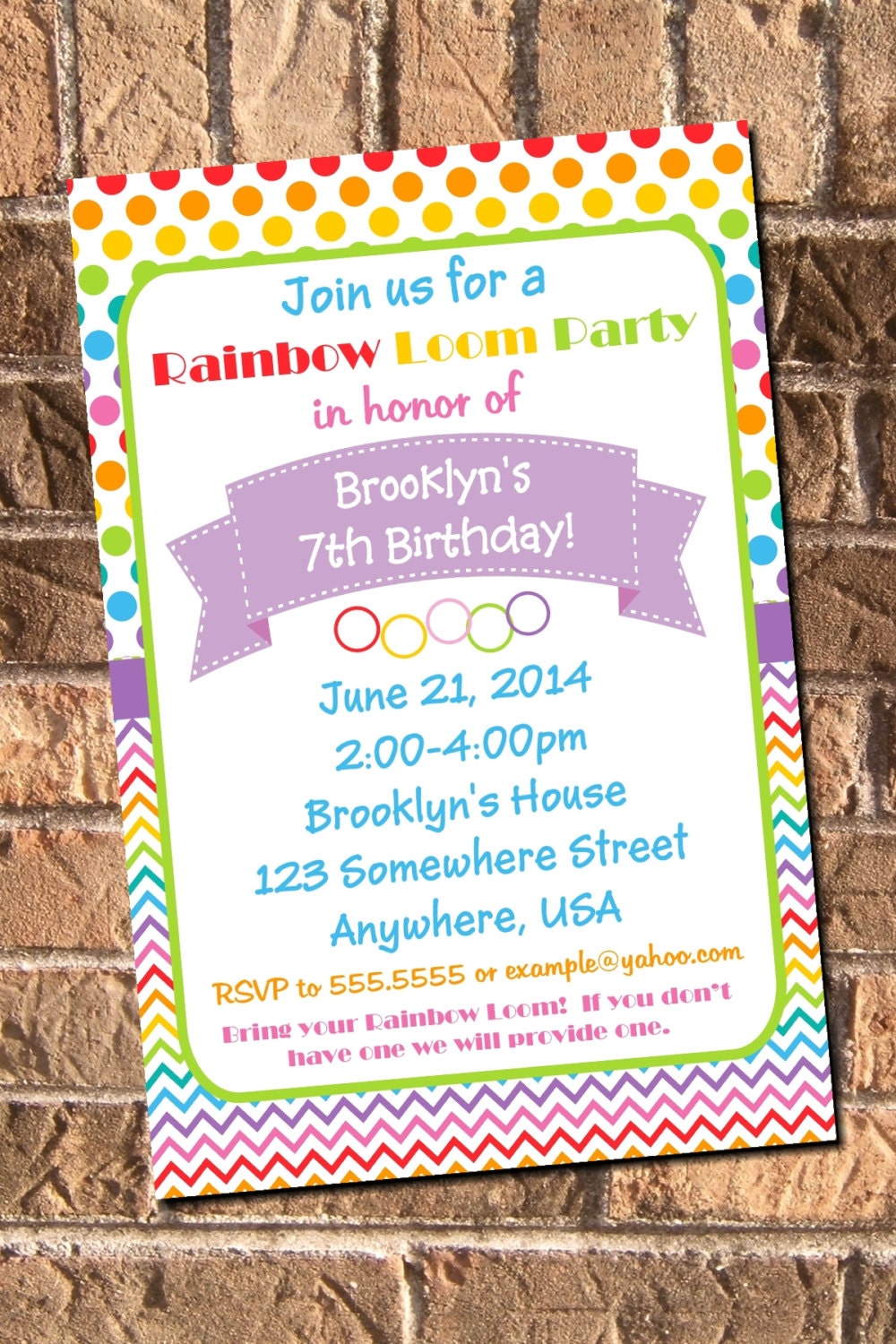 Rainbow Loom Birthday Party Invitation Printable