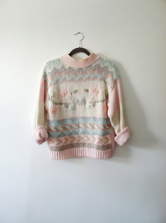 Vintage Pastel Grandma Sweater . Baggy by on Etsy