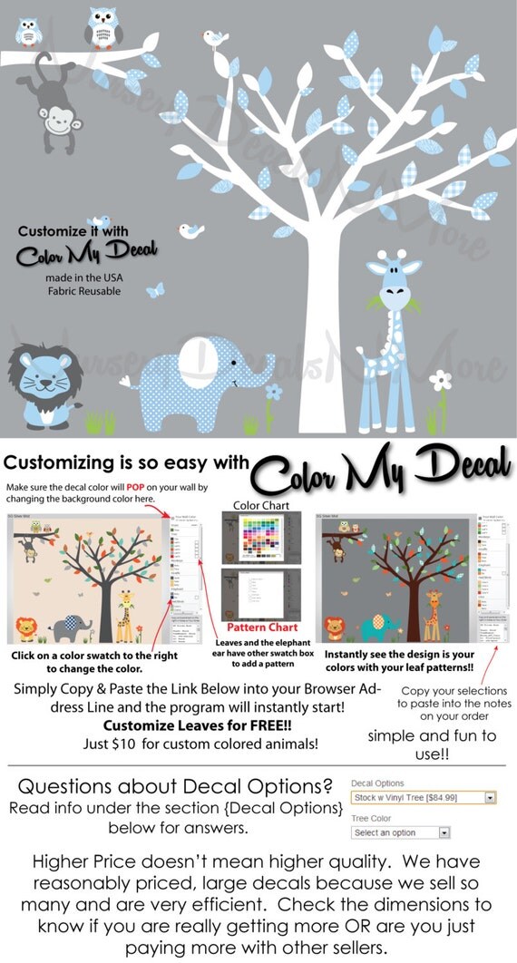 Baby Blue Nursery Wall Art Jungle Wall by NurseryDecalsNMore