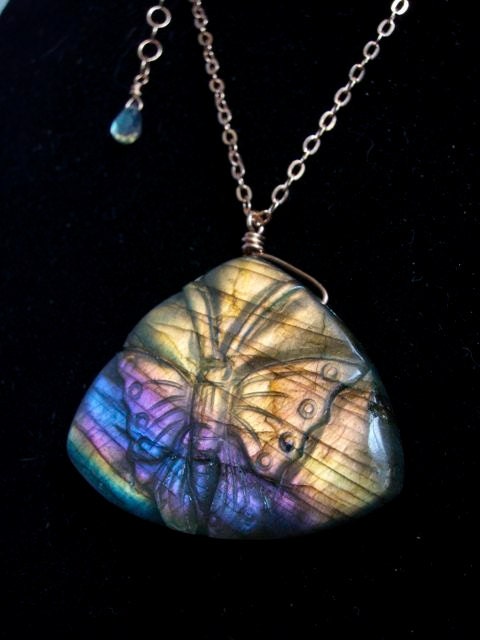 Beautiful Labradorite Carved Butterfly Rose Gold Chain Necklace - LoveGrowsEverything