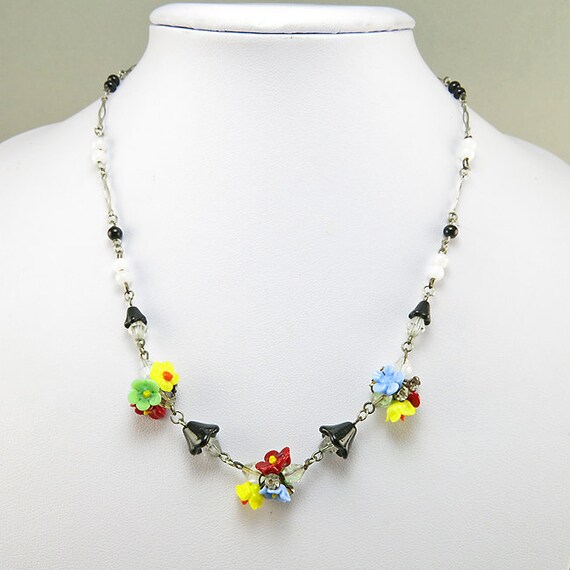 Vintage Czech Glass Necklace Faceted Beads by OldJewelryStore