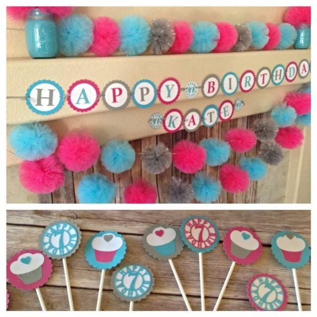 Complete Birthday Party Decoration Package Tulle Pom by UptownAbby