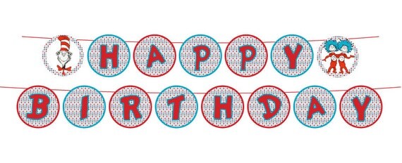 Cat in the Hat DIY Printable Birthday Banner by mylilartshop