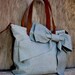 Leather Bow Bag in Blue Gray Gator Leather with Brown Mustang Oiled Leather Straps by Stacy Leigh Ready to Ship