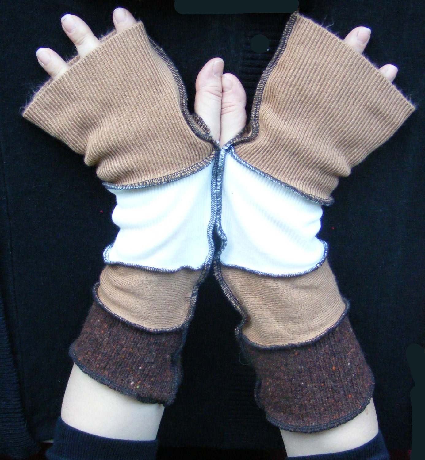 Fingerless Gloves Arm Warmers made from recycled jumpers sweaters - NicScolari