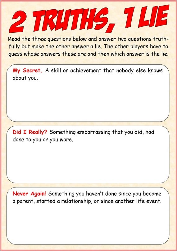 Items Similar To Two Truths One Lie Shower Game Cards Immediate