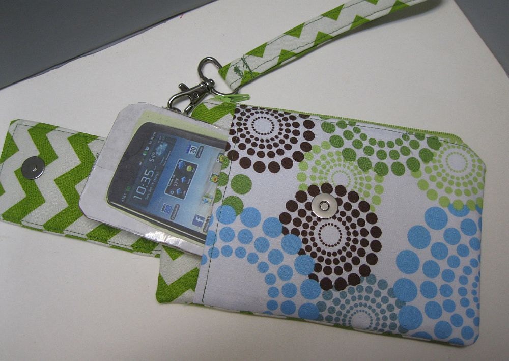 ... Small Wristlet Wallet or Bag with Smart Phone Pocket Roundabout Fabric