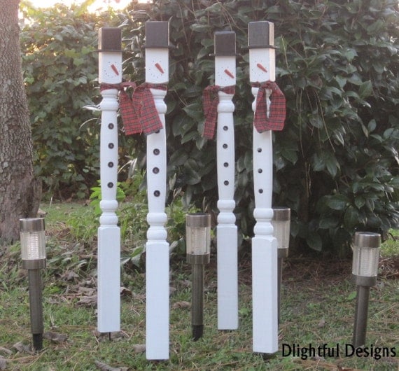 Christmas Snowman Outdoor Decoration Stake Wooden Spindle Country ...