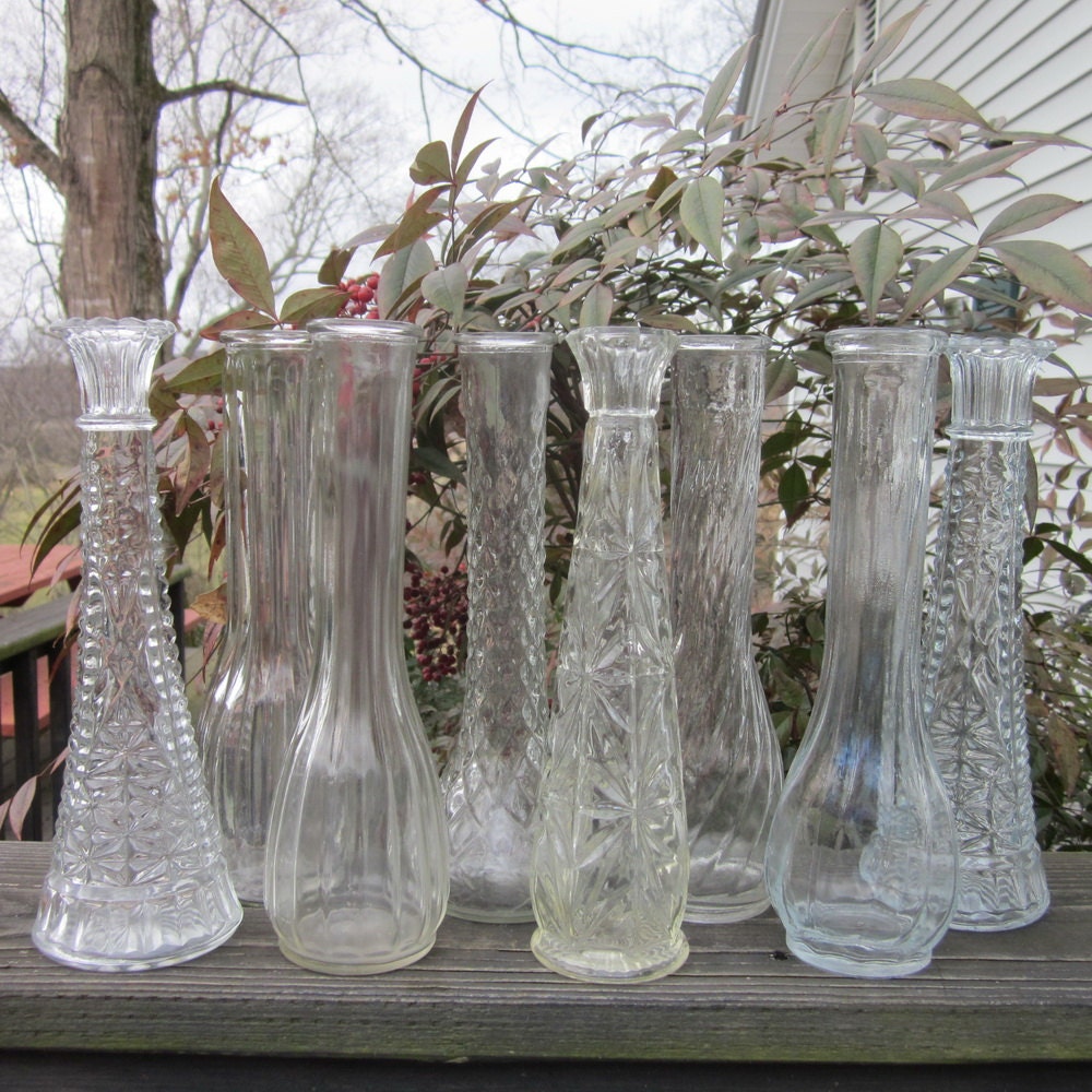 Eight Vintage Clear Glass Bud Vases Wedding By Simplysuzula 8775