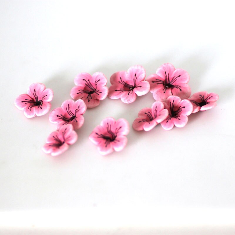 Cherry Blossom Beads Polymer Clay Beads Light Pink by tooaquarius