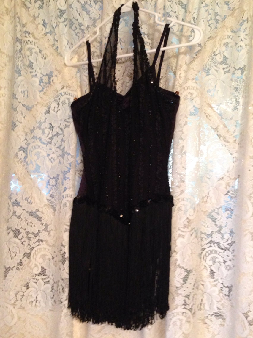 Items similar to Vintage Dance Costume, Great Gatsby Style Flapper Leotard, Halter, Fringe