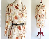 SALE. L Size, Arty Print Shirt Dress, Vintage 1960s Dress, Retro Look Vintage Dress with Abstract Print / Large, Size 16 - pintuckstyle