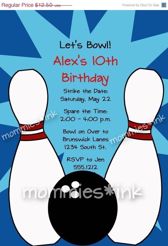 10% Off Holiday Sale Bowling Party Invitation - You Pick Colors - PRINTABLE INVITATION DESIGN Il_570xn