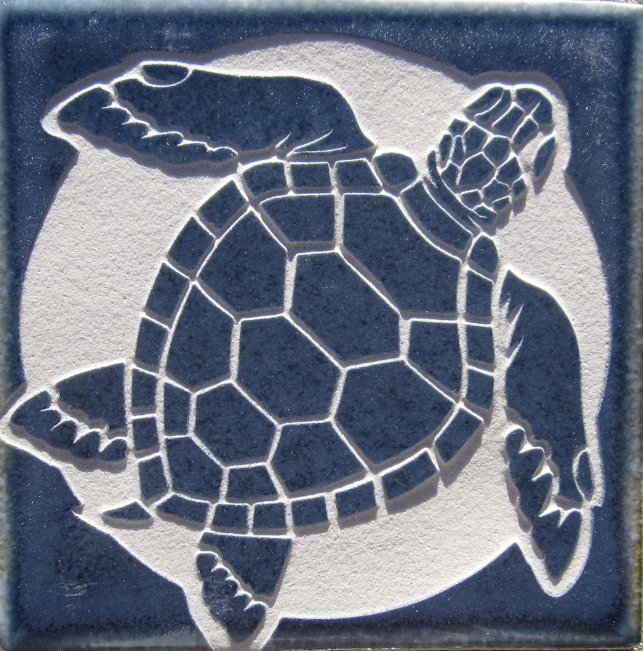 4x4 Green Sea Turtle Etched Porcelain Tile by TileGoddess
