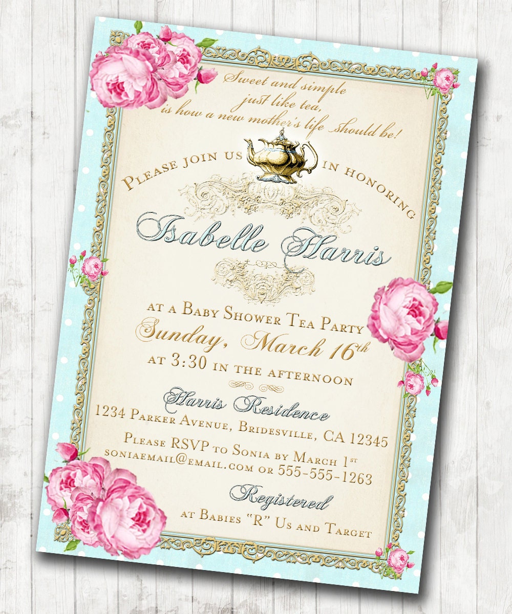 Tea Party Baby Shower Tea Party Invitation - Floral, Vintage, Pink ...