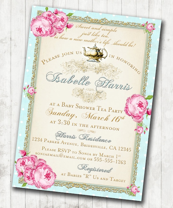 Tea Party Baby Shower Tea Party Invitation - Floral, Vintage, Pink ...