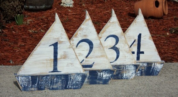 Free Standing Wooden Sail Boat, Wedding Table Numbers, Nautical Beach 