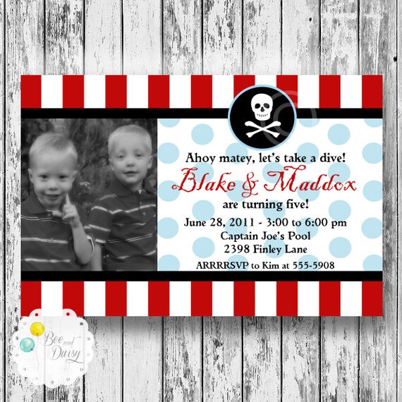 Pirate Invitation for Birthday Party or Baby Shower - DIY Boys Printable Photo Pirate Skull Invite by BeeAndDaisy Il_570xn