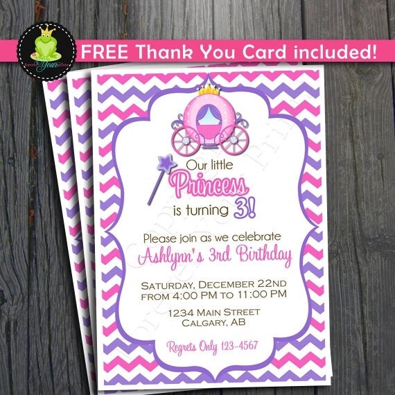Princess Birthday Invitation - FREE Thank You Card Included Il_570xn