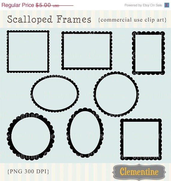 40% OFF SALE Scalloped clip art frames, clipart frames, scalloped frame, royalty free clip art images- Instant Download Il_570xn