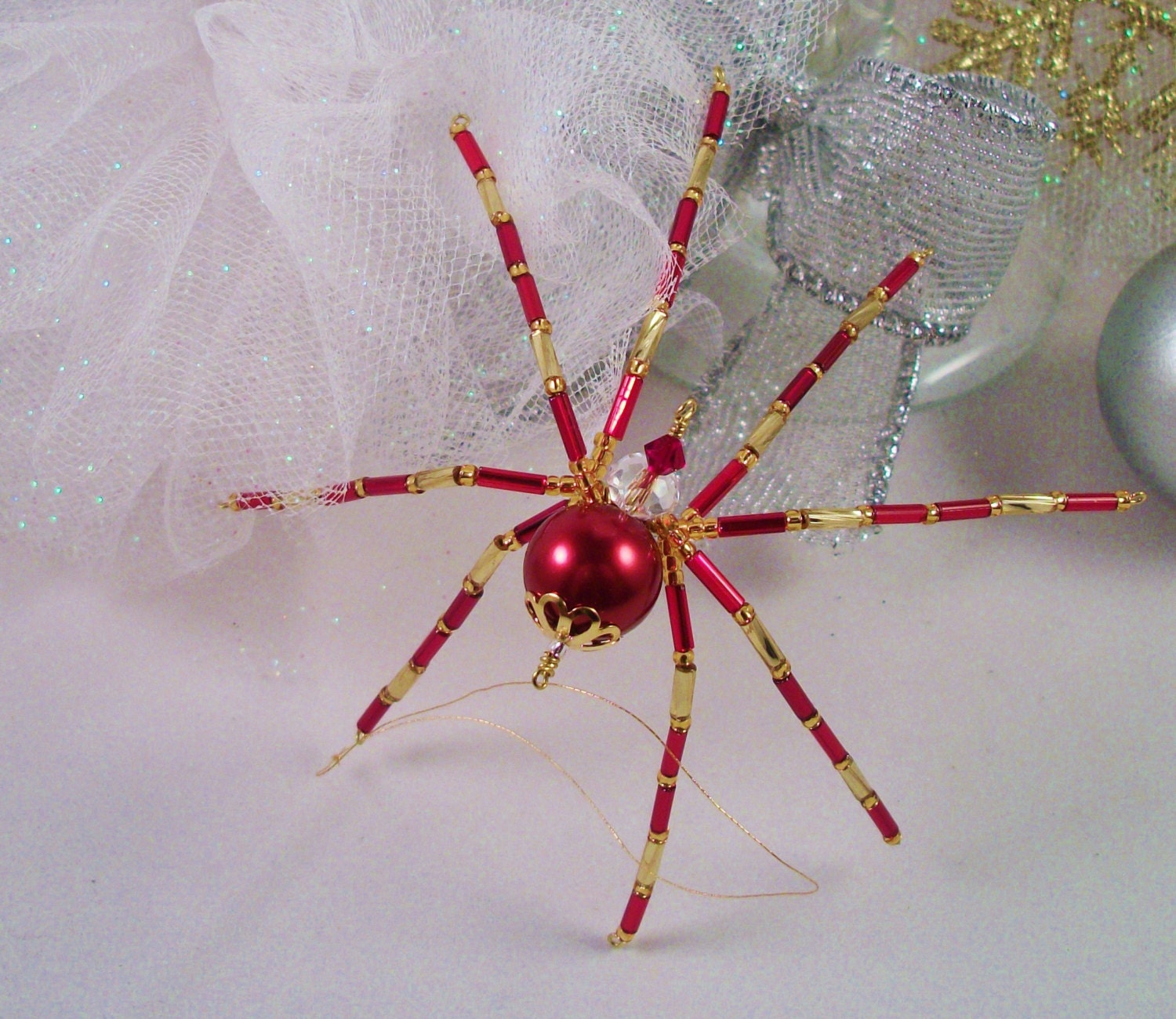 red gold christmas spider ornament by thespiderlady on etsy red gold christmas spider ornament by thespiderlady on etsy