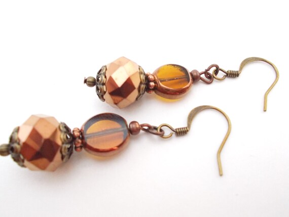 Dark Brown Earrings Metallic Copper Earring Boho by chicagolandia