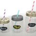 Reserved for Kristen….40 Plastic Jars, 12 oz and 40 Pewter Daisy Cut Jar Lids and 40 Shabby Pink & Gray Paper Straws Mix