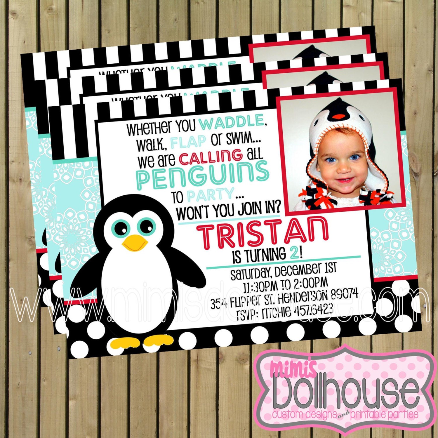 Penguin Invitation- Printable Penguin Birthday Party Invitation- Winter Party Invitation PDF/JPEG Il_570xn