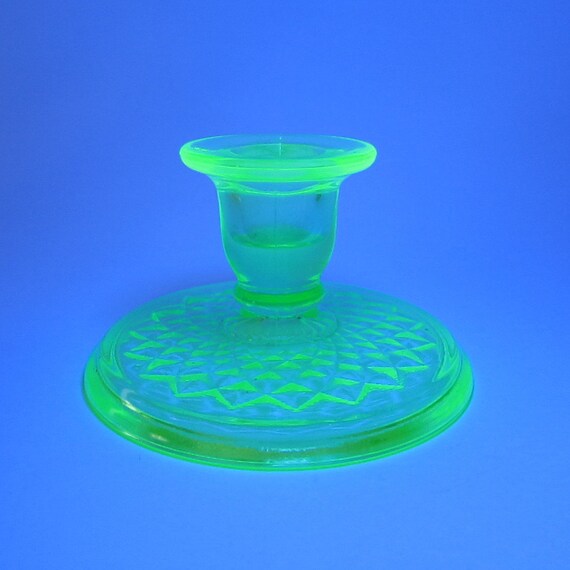 Vaseline Glass Candle Holder Short Vintage by BrownEyedRoseVintage