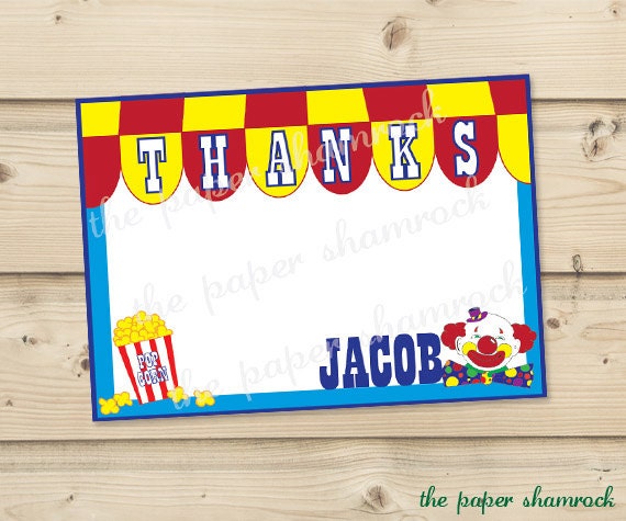 Carnival Thank you Cards, Printable Thank you Cards for Kids, Personalized Thank you Cards for Kids Il_570xn