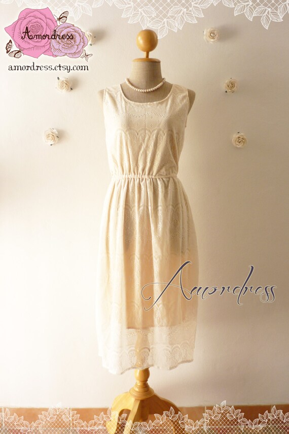 SALE Lace Dress Cream Romantic Simply Lacy Dress by Amordress