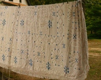 Vintage White Chenille Bedspread Full, Mid Century Modern Chenille