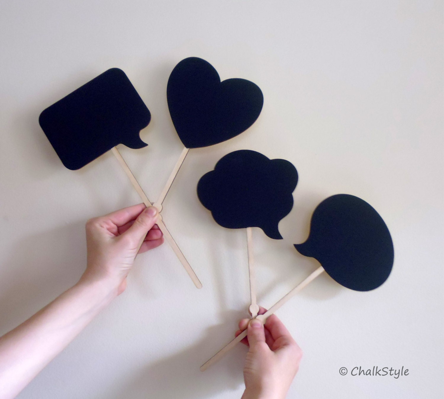 Chalkboard Photo Booth Props Speech Bubbles on a Stick - Set of 4 -- Bubbles and a Heart Chalk Board for Wedding or Engagement Photos Il_570xn