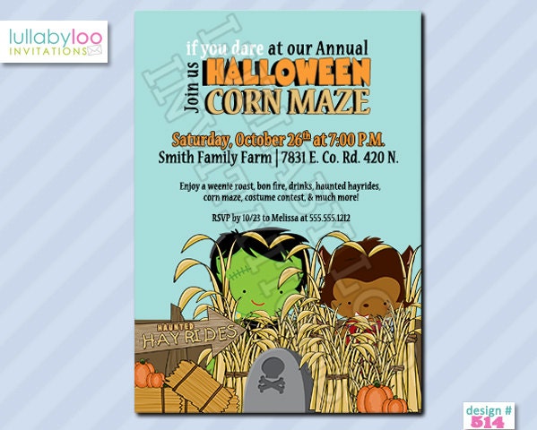 Corn+Maze+Birthday+Invitations Corn Maze Halloween Party Invitations (513) | Set of 12 Printed ...