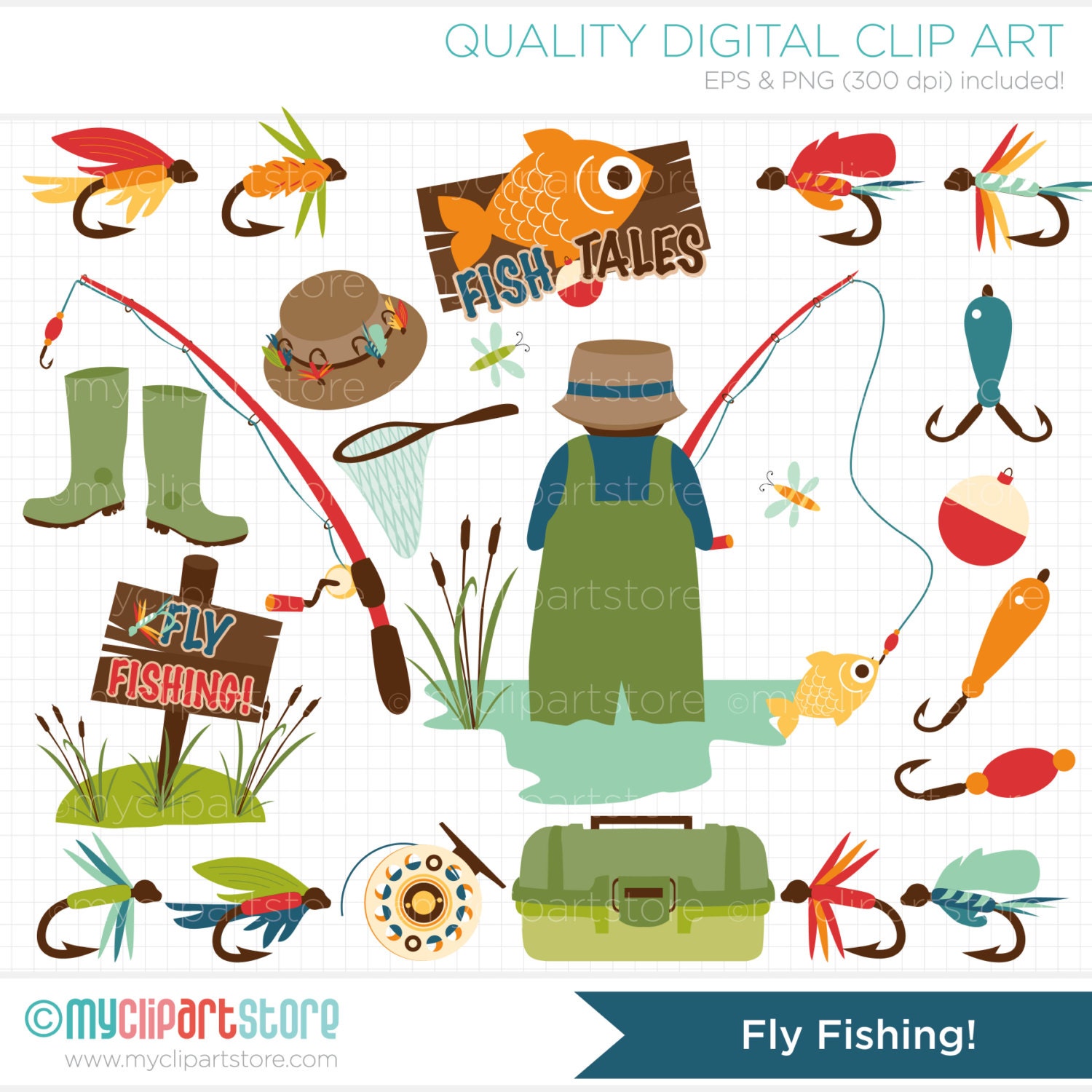 Father's Day / Fly Fishing Clip Art / Digital by MyClipArtStore