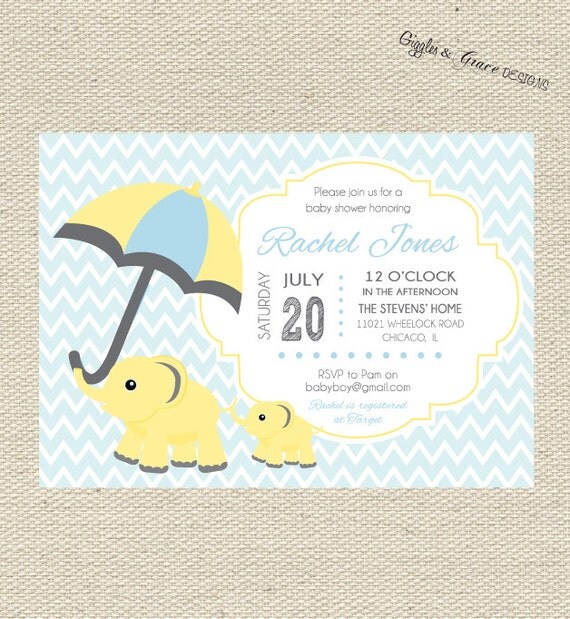Elephant Baby Boy Shower Invitation Printable Il_570xn
