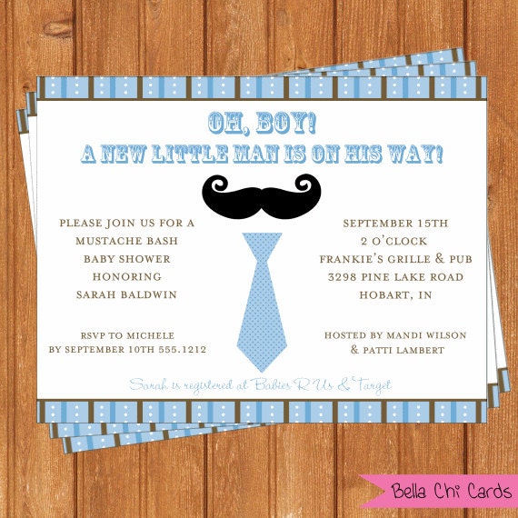 Mustache Tie Baby Shower Invitations BSI368DIY 5.5 X 4.35 Editable ...