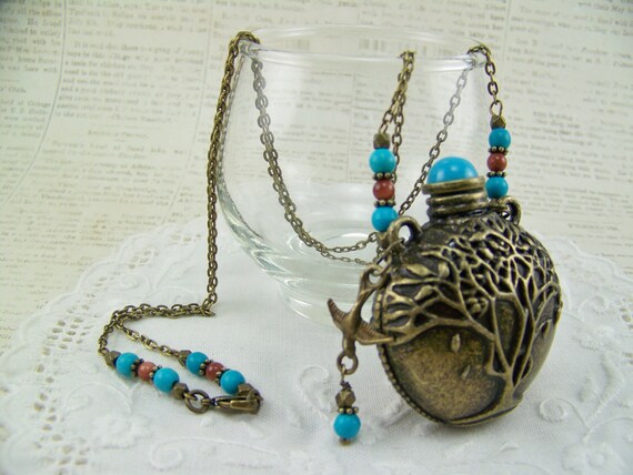 Tree of Life Necklace, Bottle Necklace, Flask Necklace, Faux Perfume
