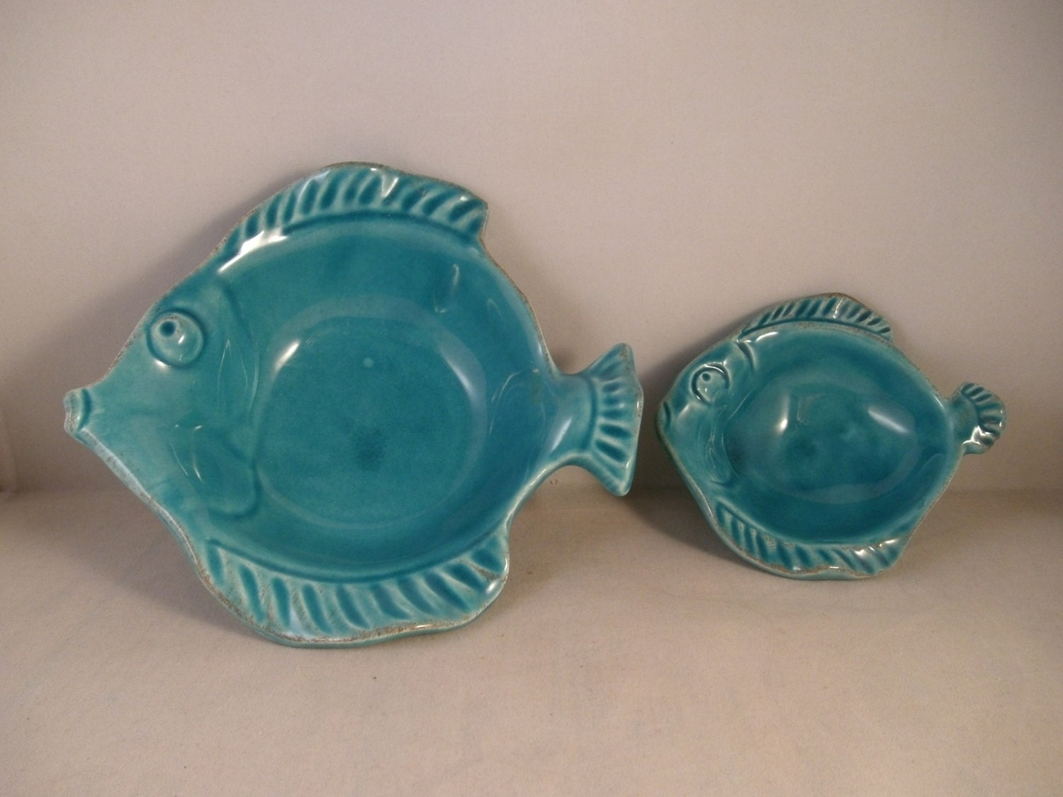 Pair Of Turquoise Italian Fish Shaped Serving Dishes For Snacks Haute