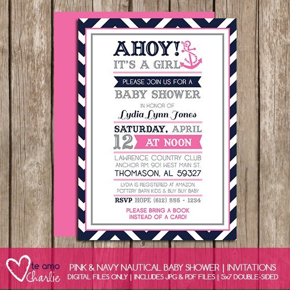 Ahoy It's a Girl Nautical Baby Shower Invitations by TeAmoCharlie
