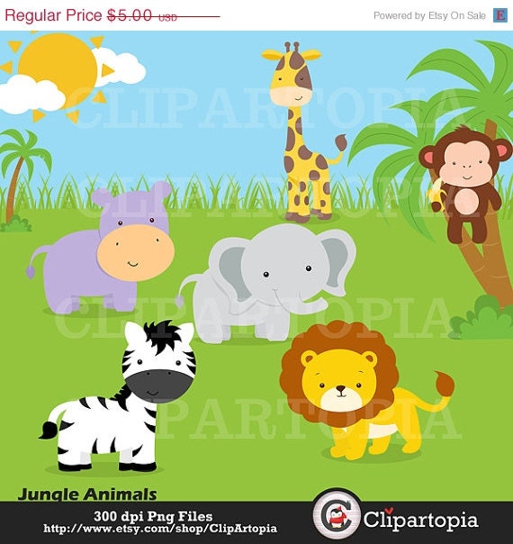 ON SALE Jungle animals Digital Clipart / Safari Animals Digital Clip art for personal and commercial use /INSTANT Download Il_570xn