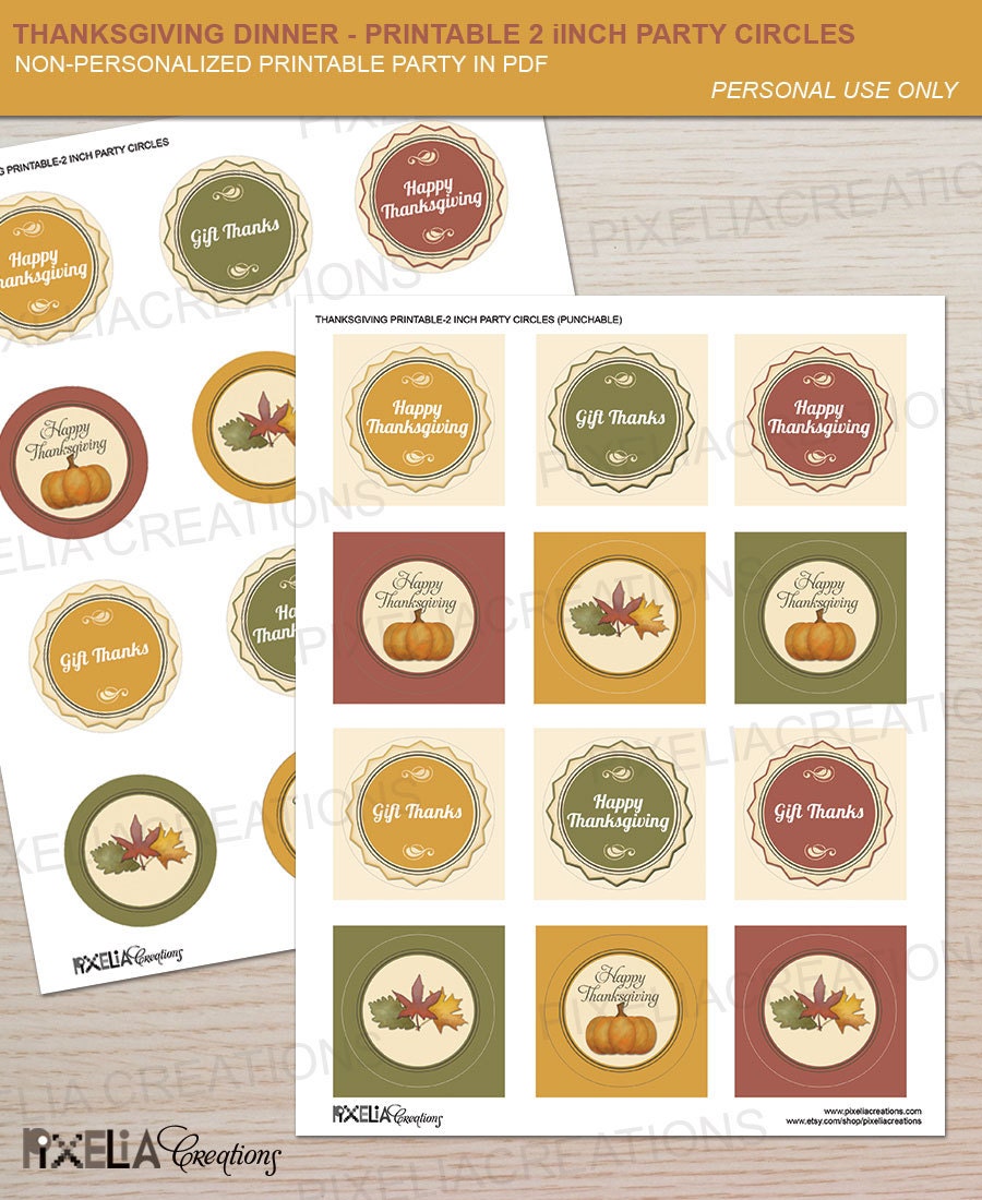 Thanksgiving dinner- 2 inch party circles for cupcake topper, sticker, tags, party decor and more Il_570xn