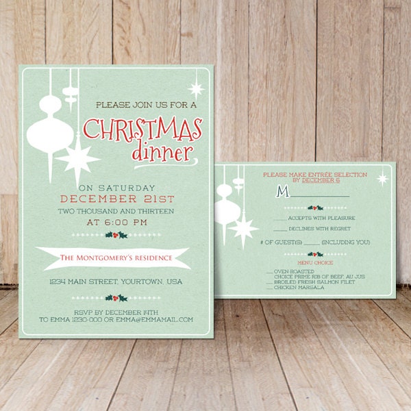 Printable Christmas invitation RSVP card by PrintableMiracles
