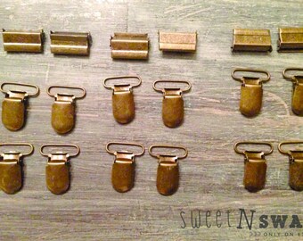 SUSPENDER HARDWARE BRONZE / Brass 3 Sets Suspender Clips