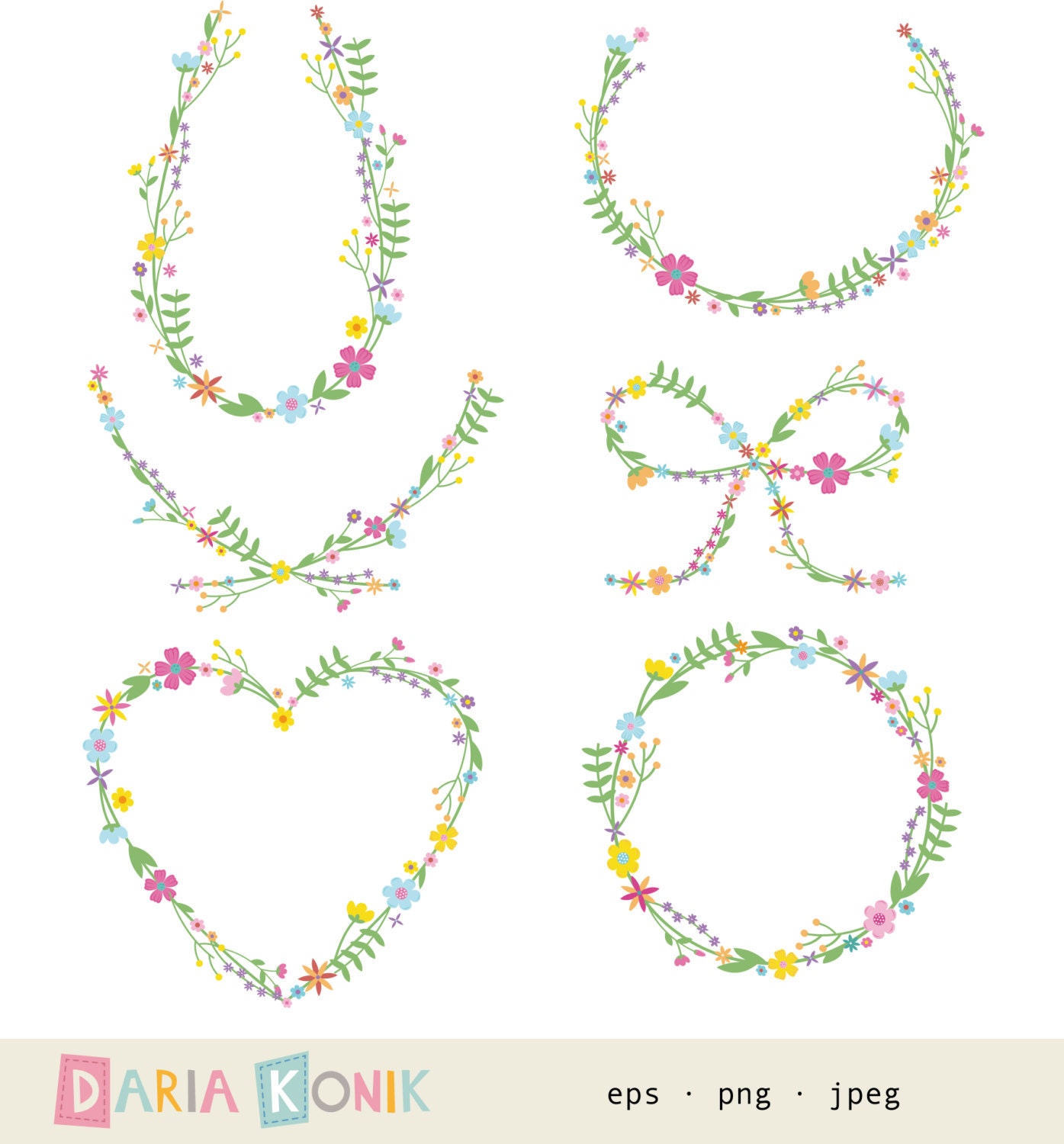 Flower Wreath Clip Art Set floral wreaths floral by dariakonik