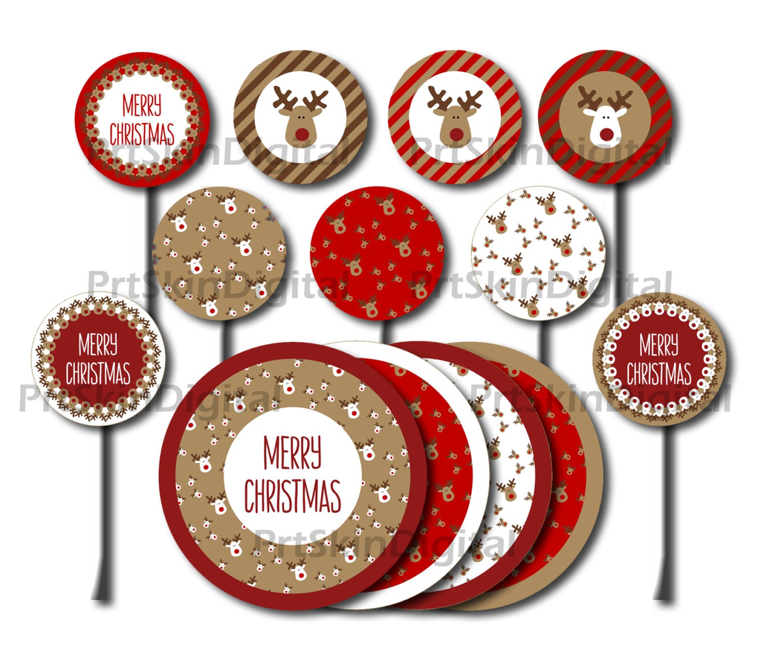 Printable Christmas Reindeer Cake Toppers in Red by