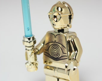 Star Wars C3PO Custom Gold Chrome Lego Minifigure Replica complete with