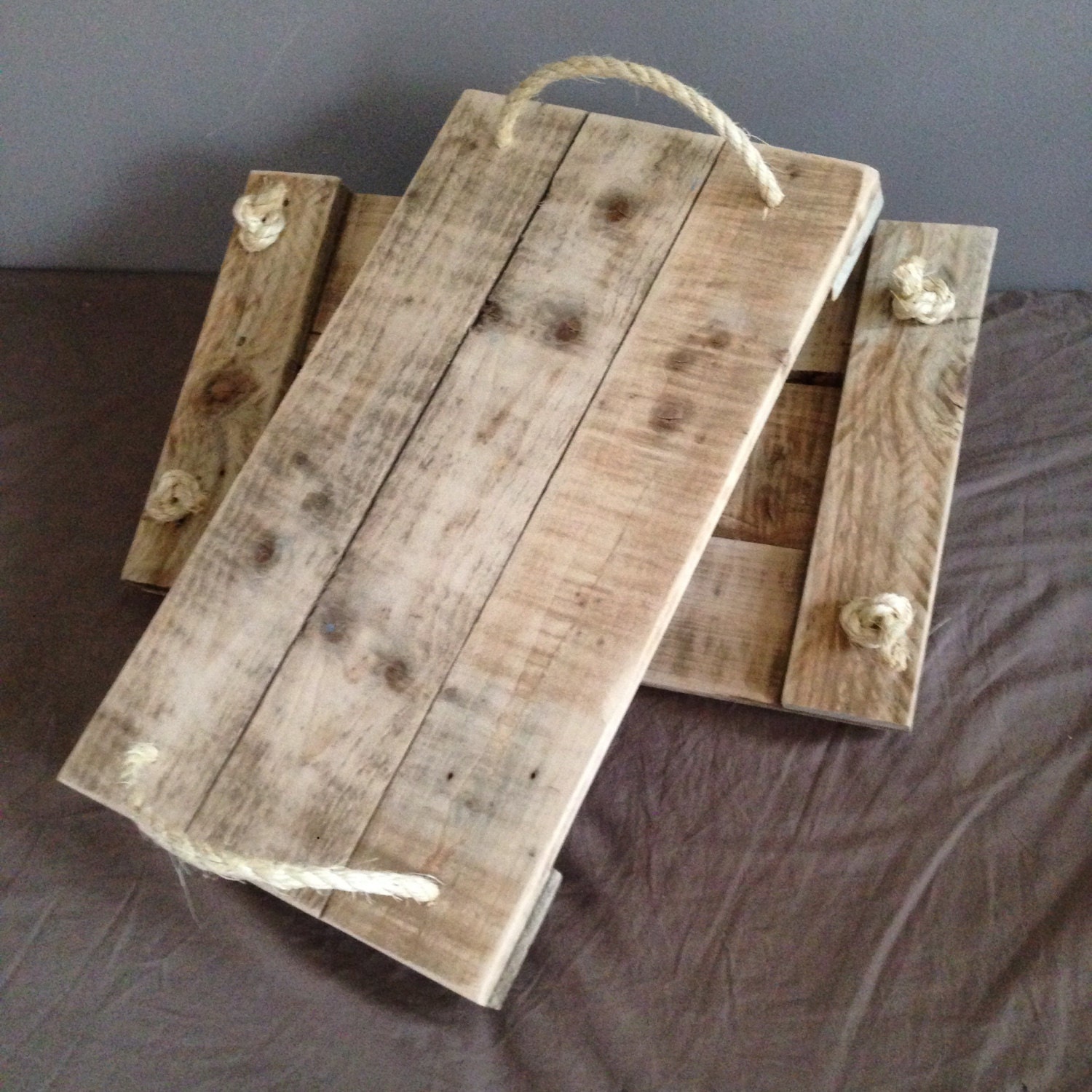 Rustic Reclaimed Wooden Serving Tray With Jute Rope Handles