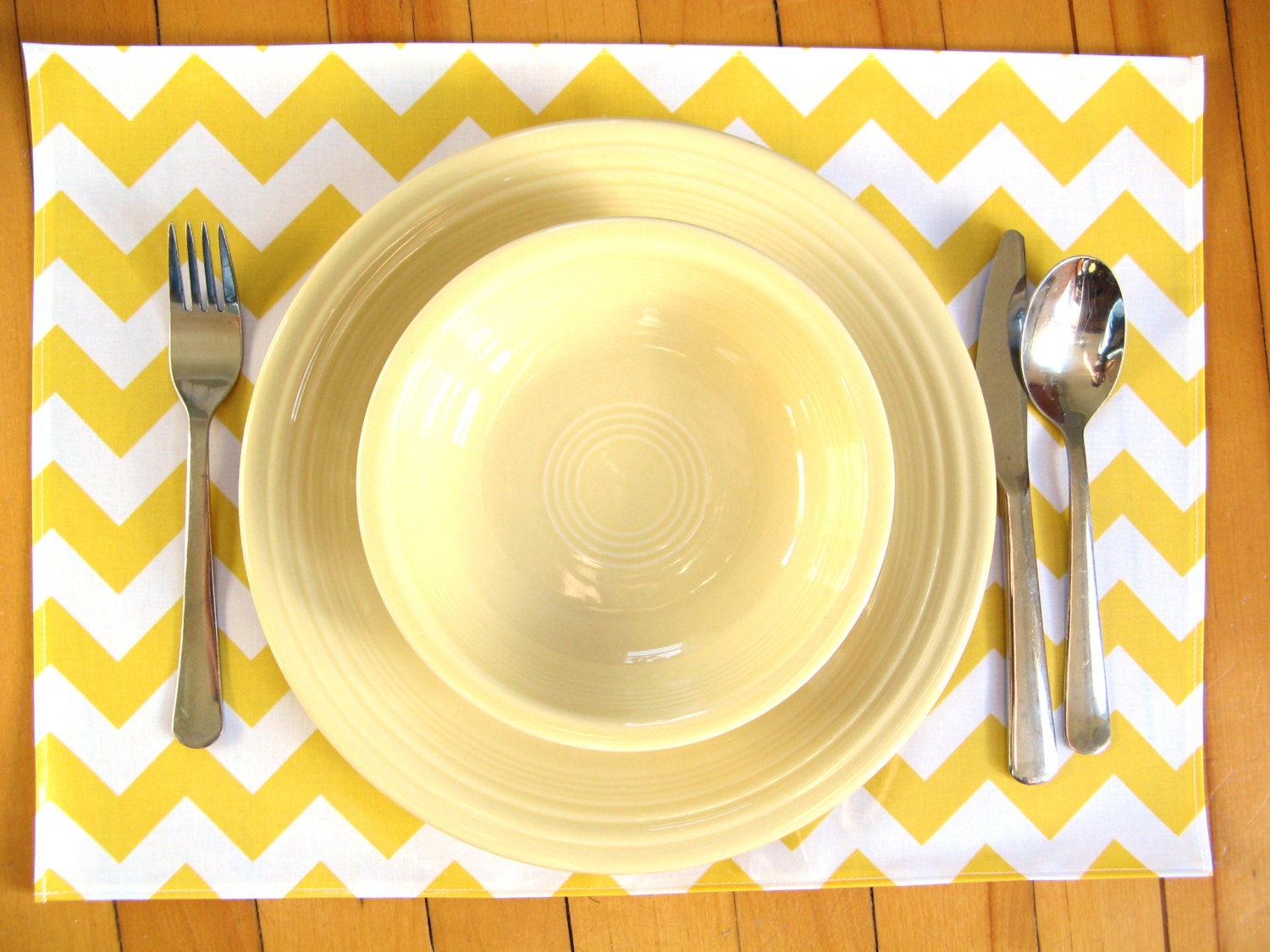 Yellow vinyl placemats, wipe clean chevrons placemat, modern tabletop