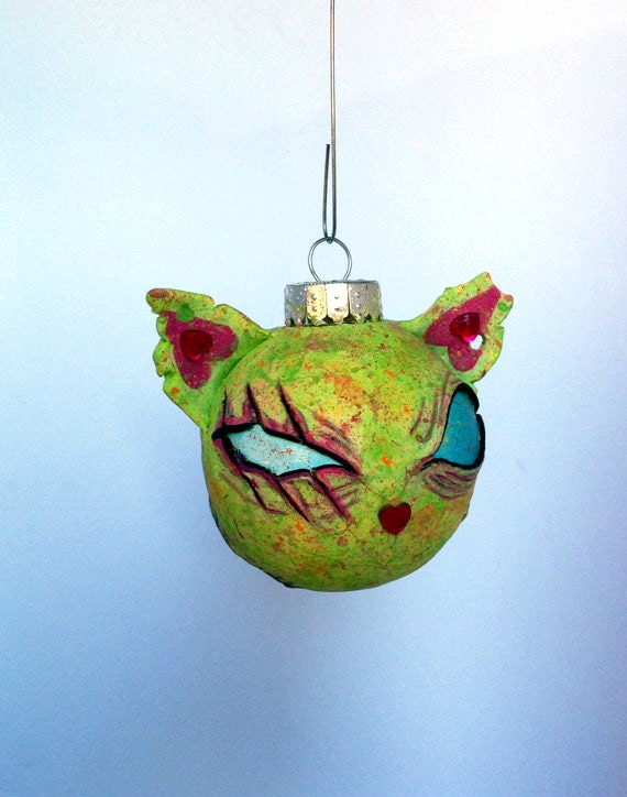 SALE Mini Zombie Kitty "Squint" Christmas Ornament FREE SHIPPING